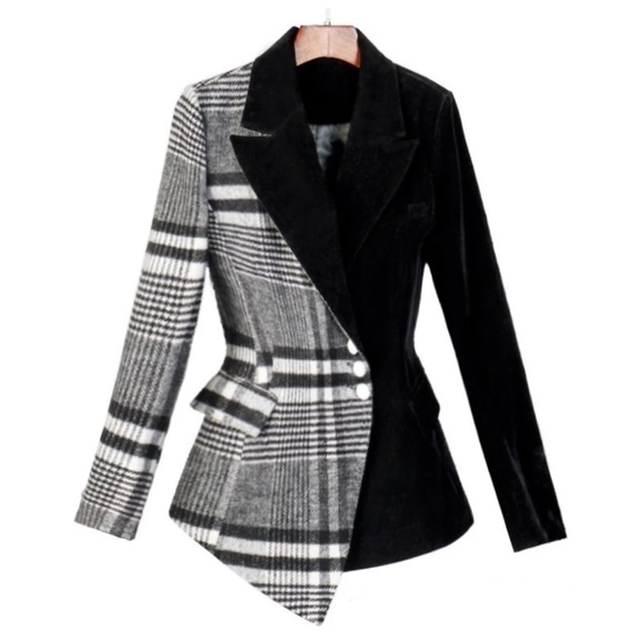 🛍 The ANNLA Plaid Velvet Cashmere Blend Jacket - Picture 2 of 7